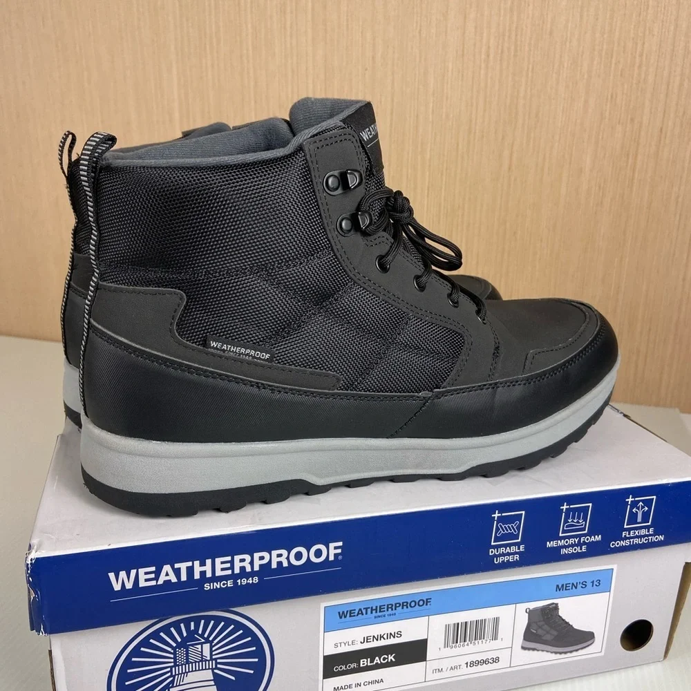 Weatherproof Jenkins Men’s 13 Black Winter Hiking Boots Memory Foam Lace Up